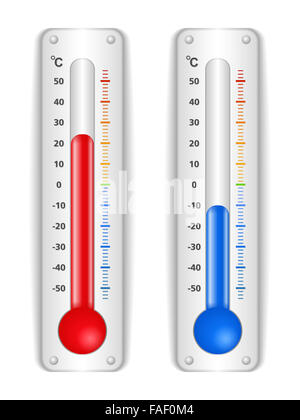 Red and blue thermometers on white backgrond Stock Photo - Alamy