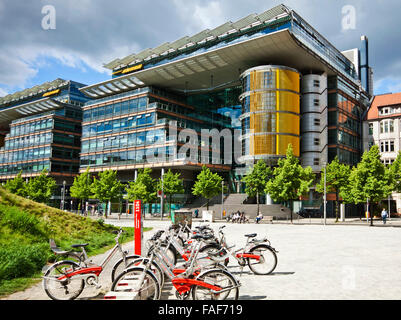 Berlin Germany - modern architecture:at Linkstrasse near Potsdamer Platz, with rent a bike point Stock Photo