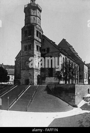 Ferienfahrt durch fränkische Städte in den 1920er Jahren, hier: Kirche Schwäbisch Hall Stock Photo