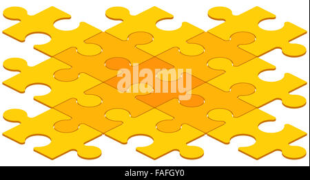 Interconnected Yellow Puzzle Pieces on White Stock Photo