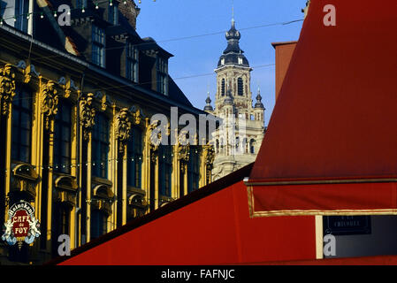 Place Rihour and the belfry of the Chamber of Commerce. Lille, Nord-Pas de Calais, Flanders, France, Europe Stock Photo