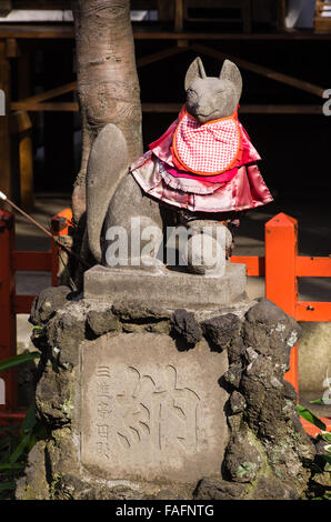 Inari fox statue at Gojoten shrine in Ueno Park , Tokyo Japan Stock Photo