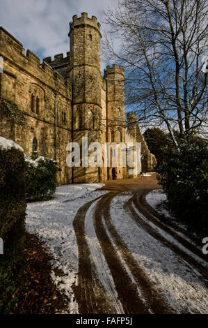 Main entrance and Gatehouse in the snow. Battle Abbey, Battle, Sussex, England, United Kingdom, Europe Stock Photo