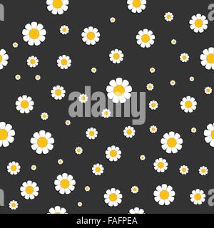 Abstract seamless wallpaper pattern with chamomiles on dark grey background for your design Stock Vector