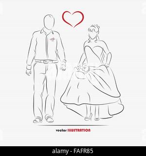 Silhouette of bride and groom for greeting card or wedding invitation Stock Vector