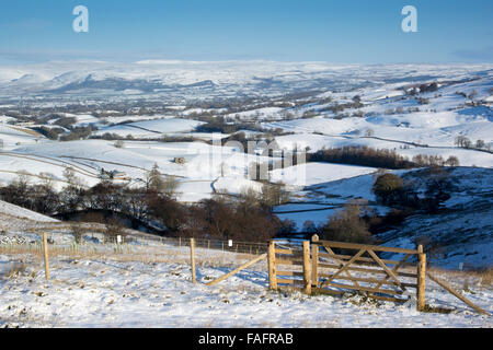Snow covered landscape in the Upper Eden valley near kirkby Stephen, Cumbria, UK. Stock Photo