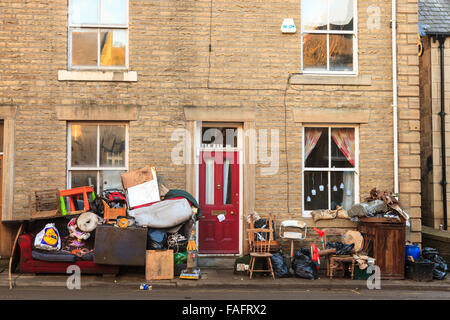 Hebden Bridge, UK. 29th Dec, 2015. Contents of a house piled up on the street in Hebden Bridge two days after the Boxing Day floods Credit:  Graham Hardy/Alamy Live News Stock Photo