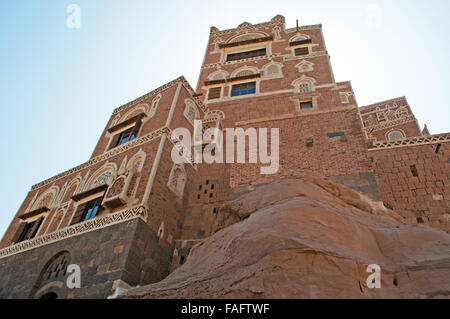 Dar al-Hajar, Dar al Hajar, the Rock Palace in Wadi Dhahr valley, royal palace near Sana'a, iconic symbol of Yemen Stock Photo