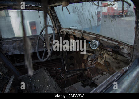 Interior of a waiting restoration Horch at the Museum of Industrial Culture in Moscow. Stock Photo