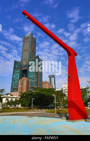 85 Sky Tower Hotel and Singuang Ferry Wharf, Kaohsiung, Taiwan Stock Photo