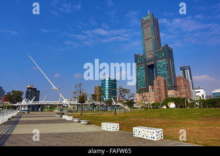 85 Sky Tower Hotel and Singuang Ferry Wharf, Kaohsiung, Taiwan Stock Photo