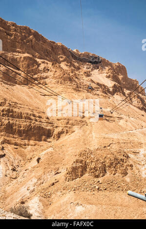 Tranpost to the top of Massada hill by the Cable Car. Judea Desert, Israel. Holy Land. Stock Photo