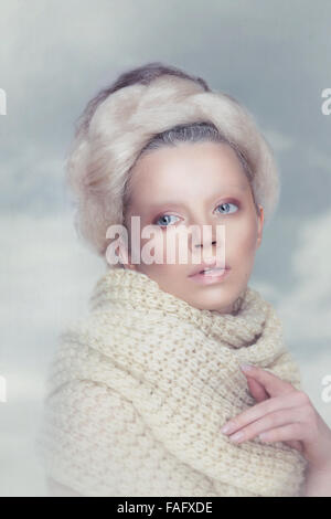 Romantic woman beauty with in clouds. Stock Photo