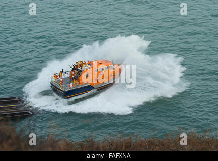 RNLI Lifeboat All Weather Tamar Class launching/on exercise off The Lizard Cornwall Stock Photo