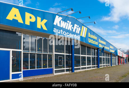 ZWOLLE, NETHERLANDS - MARCH 22, 2015: Kwik-Fit car service station exterior. Kwik-Fit Europe BV is one of the largest car servic Stock Photo