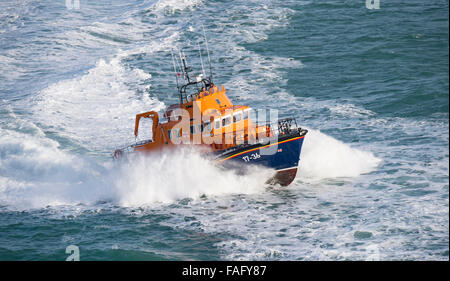 RNLI Lifeboat All Weather Severn Class launching/on exercise off The Lizard Cornwall Stock Photo