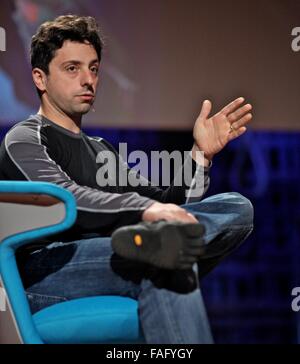 Google co-founder Sergey Brin speaking at the TED conference February 12, 2010 in Long Beach, California. Stock Photo