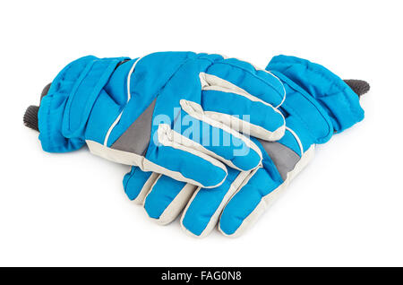Winter blue ski gloves isolated on white background Stock Photo