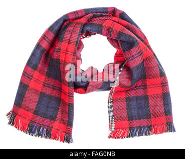 Wool red tartan plaid scarf isolated on white background Stock Photo