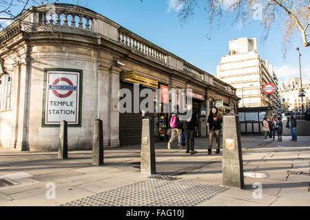 The entrance to the Temple underground station in London, UK. Stock Photo