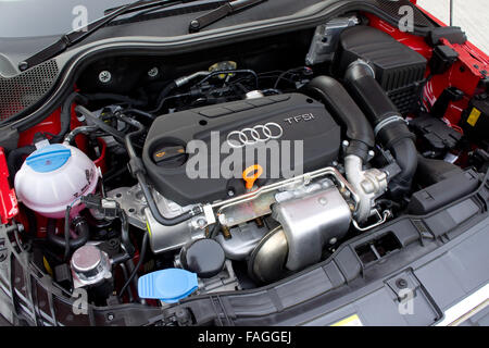 Hong Kong, China OCT 29, 2010 : Audi A1 Hatchback engine room, on OCT 29 2010 in Hong Kong. Stock Photo