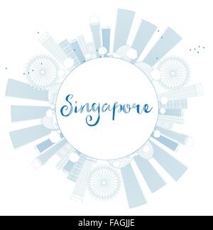 Outline Singapore skyline with blue landmarks and copy space. Vector illustration. Business travel and tourism concept Stock Vector