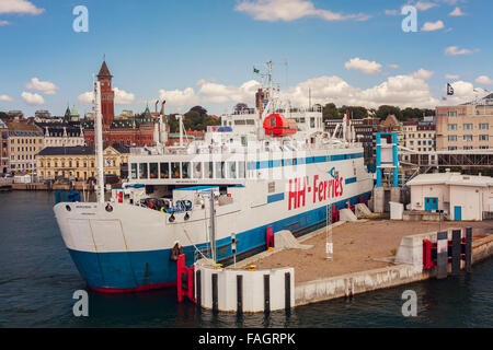 HELSINGBORG, SWEDEN - AUGUST 5: Ferry in the port in Helsingborg, that ships cars and passengers to the Danish town of Helsingor Stock Photo