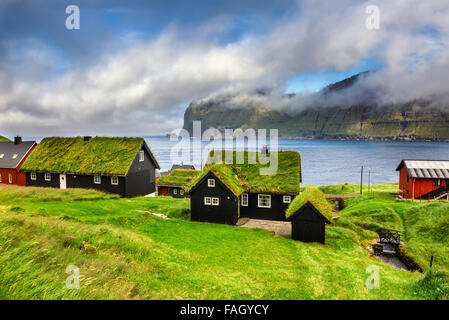 Village of Mikladalur located on the island of Kalsoy, Faroe Islands, Denmark Stock Photo