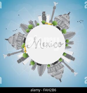 Mexico skyline with gray landmarks and blue sky. Vector illustration ...