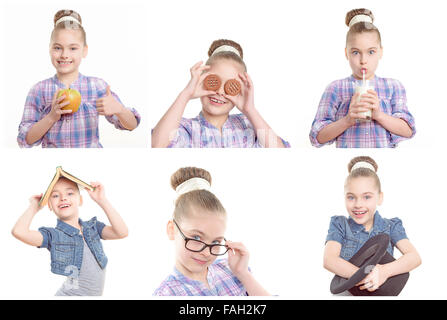 Little girl playing around with various objects. Stock Photo