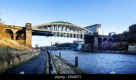 Sunderland Railway and Road Bridges crossing the river Wear. Stock Photo