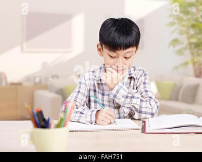 asian elementary schoolboy doing homework Stock Photo