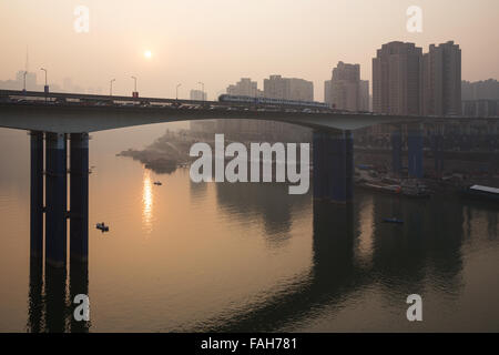 Sunset over the Yangtze river in Chongqing China Stock Photo