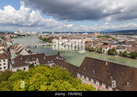 View of Basel city from one of the towers of the cathedral. Stock Photo