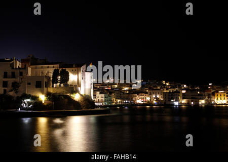 View of  Cadaques at night, a famous village in the Costa Brava, at the north of Catalonia, Spain Stock Photo