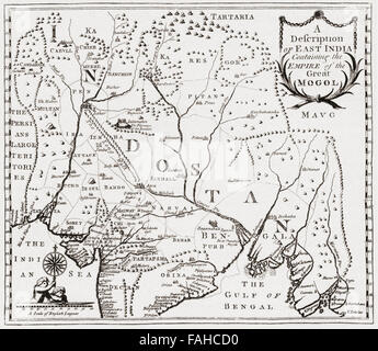 Map showing the territories in east India of Nur-ud-din Mohammad Salim, known by his imperial name Jahangir, 1569 –1627.  Fourth Mughal Emperor. After the engraving from Edward Terry's Voyage to East India, 1655. Stock Photo