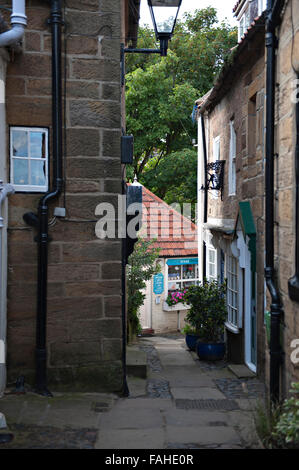 Narrow streets in the lower bay area of Robin Hoods Bay in North Yorkshire UK Stock Photo