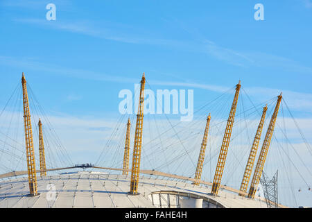 LONDON, UK - DECEMBER 28: Visitors at top of O2 Centre, formerly known as Millennium Dome, in a sunny blue sky day. December 28, Stock Photo