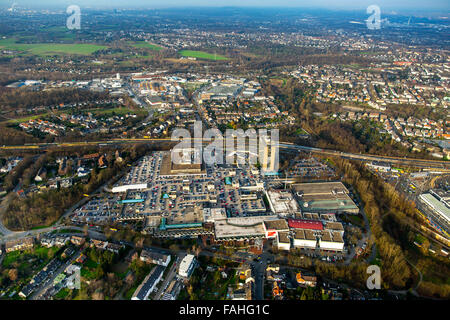 Aerial view, RheinRuhrZentrum, Rhein-Ruhr-Zentrum on the A40, the shopping center on the city boundary between Essen and Mülheim Stock Photo