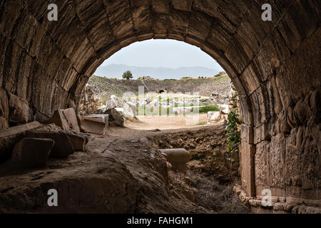 View of Stadium from tunnel in Aphrodisias, Aydin Stock Photo