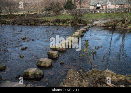 Stepping stones across The Rive Esk at Boot Stock Photo