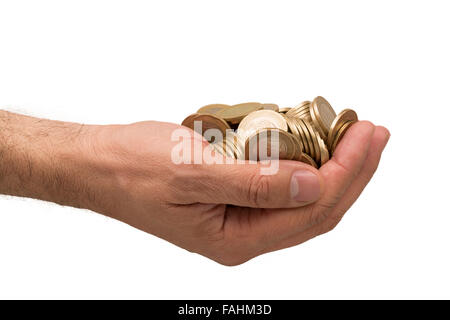 Handfuls of Turkish coins. Stock Photo