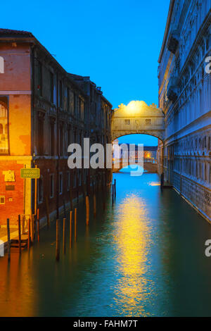 Bridge of sighs in Venice, Italy at the night time Stock Photo