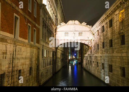 Bridge of sighs in Venice, Italy at the night time Stock Photo