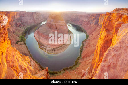 Panoramic overview of Horseshoe Bend near Page, Arizona at sunset Stock Photo