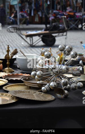 Old vintage things on the  flea market on Place du Jeu de Balle in Brussels, Belgium Stock Photo