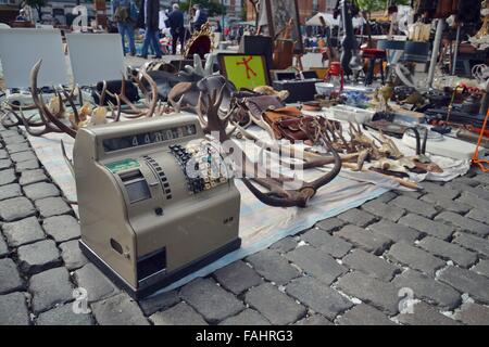 Old vintage things on the  flea market on Place du Jeu de Balle in Brussels, Belgium Stock Photo