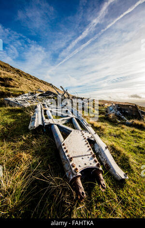 Wreckage of WWII Canadian Air Force Wellington Bomber R 1465 at Waun Rydd in the Brecon Beacons South Wales UK Stock Photo