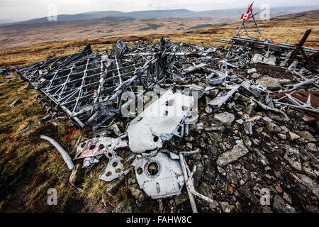 Wreckage of WWII Canadian Air Force crash of Wellington Bomber MF509 at Carreg Coch in the Brecon Beacons South Wales UK Stock Photo