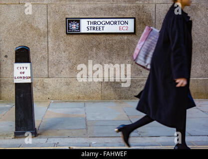 Throgmorton Street and the Bank of England in the City of London UK Stock Photo